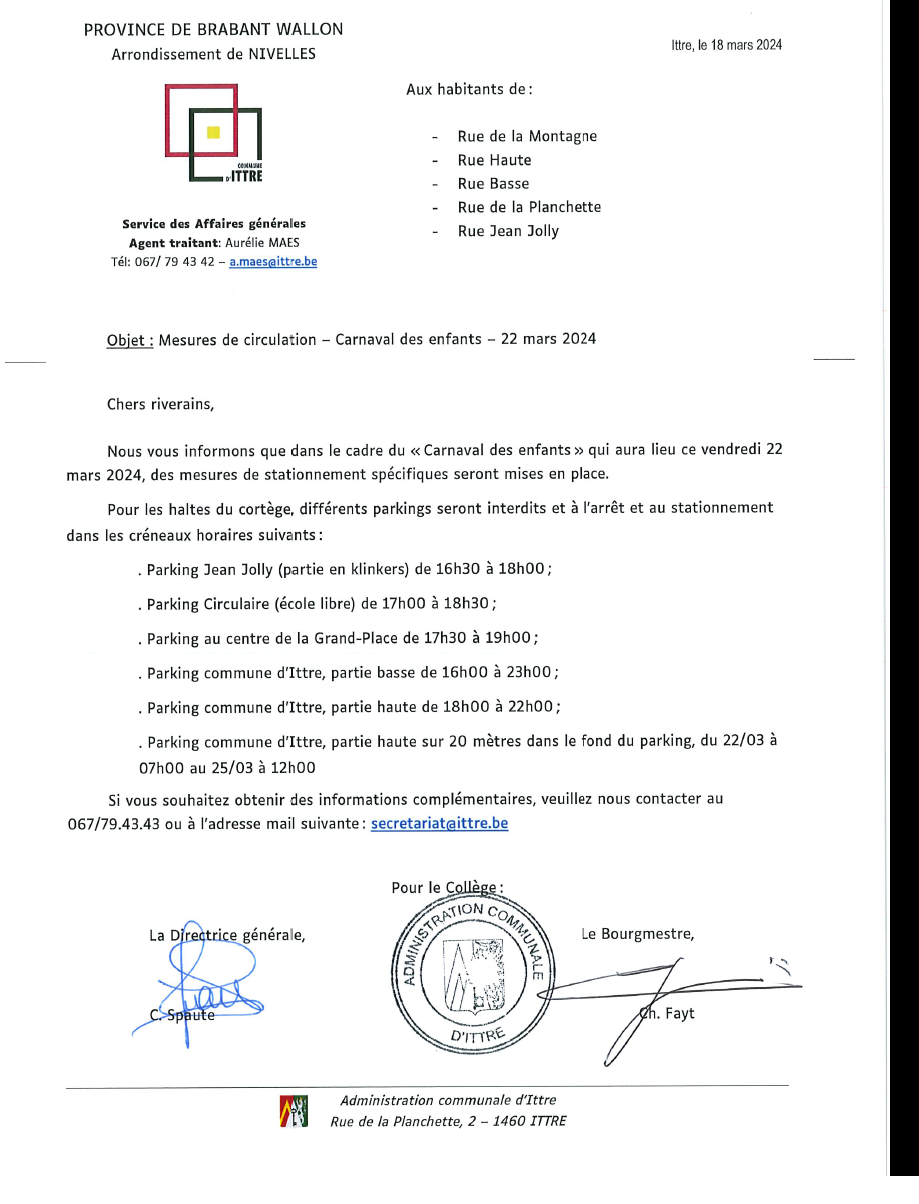 Mesures circulation carnaval 22 mars