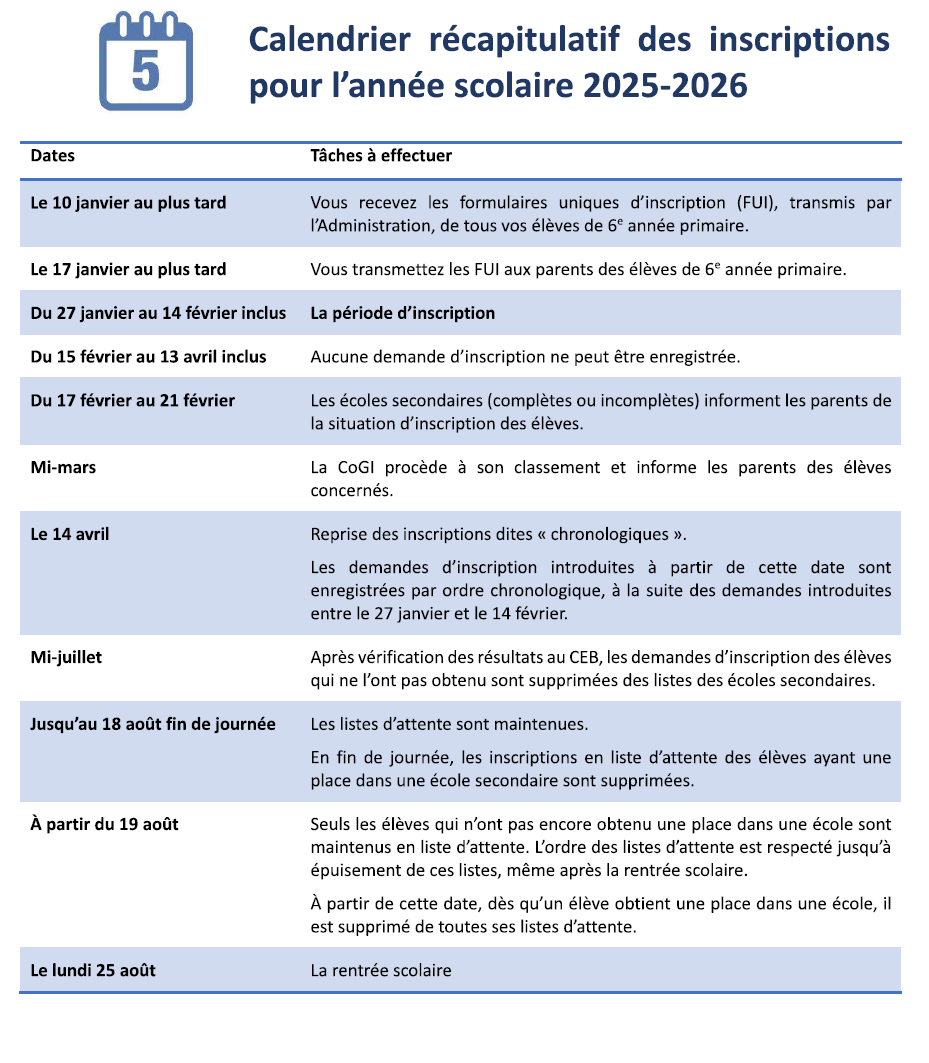 Calendrier secondaire