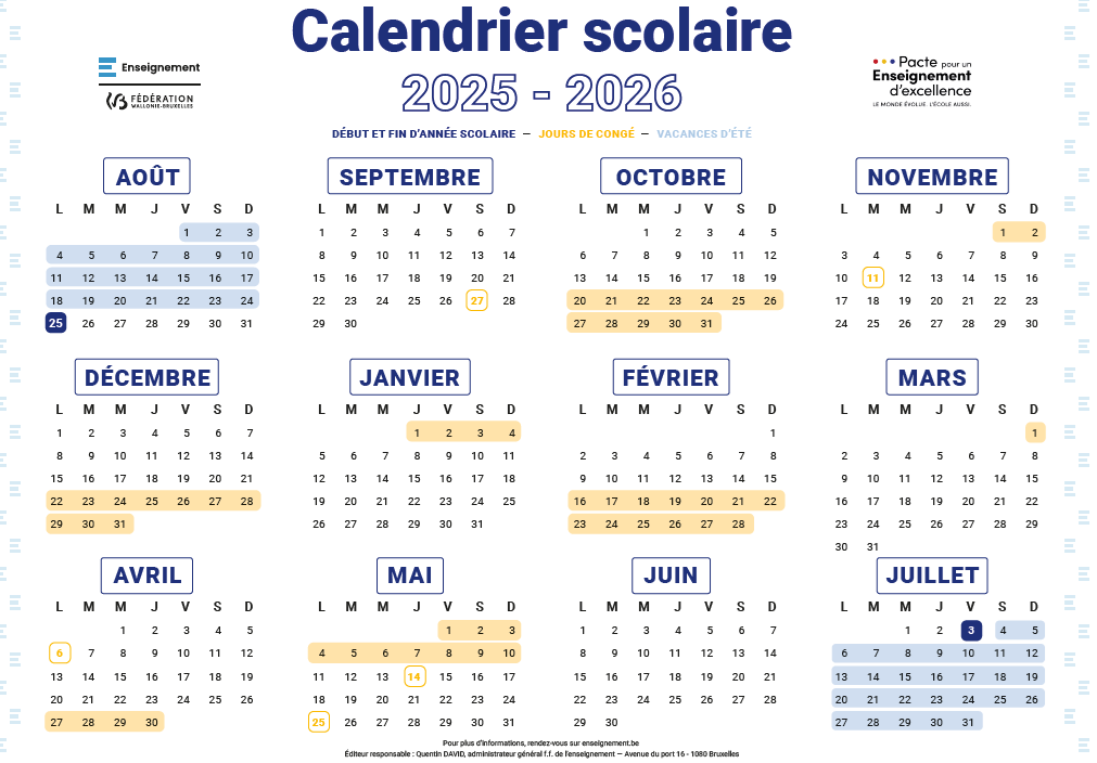 Calendrier scolaire 25 26