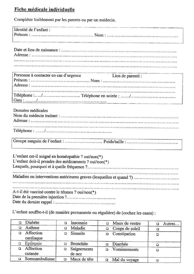 Fiche médicale 1