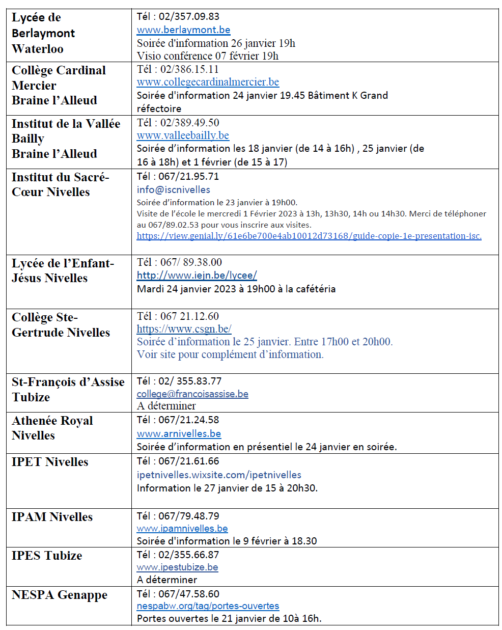 Ecoles secondaires 17 janv